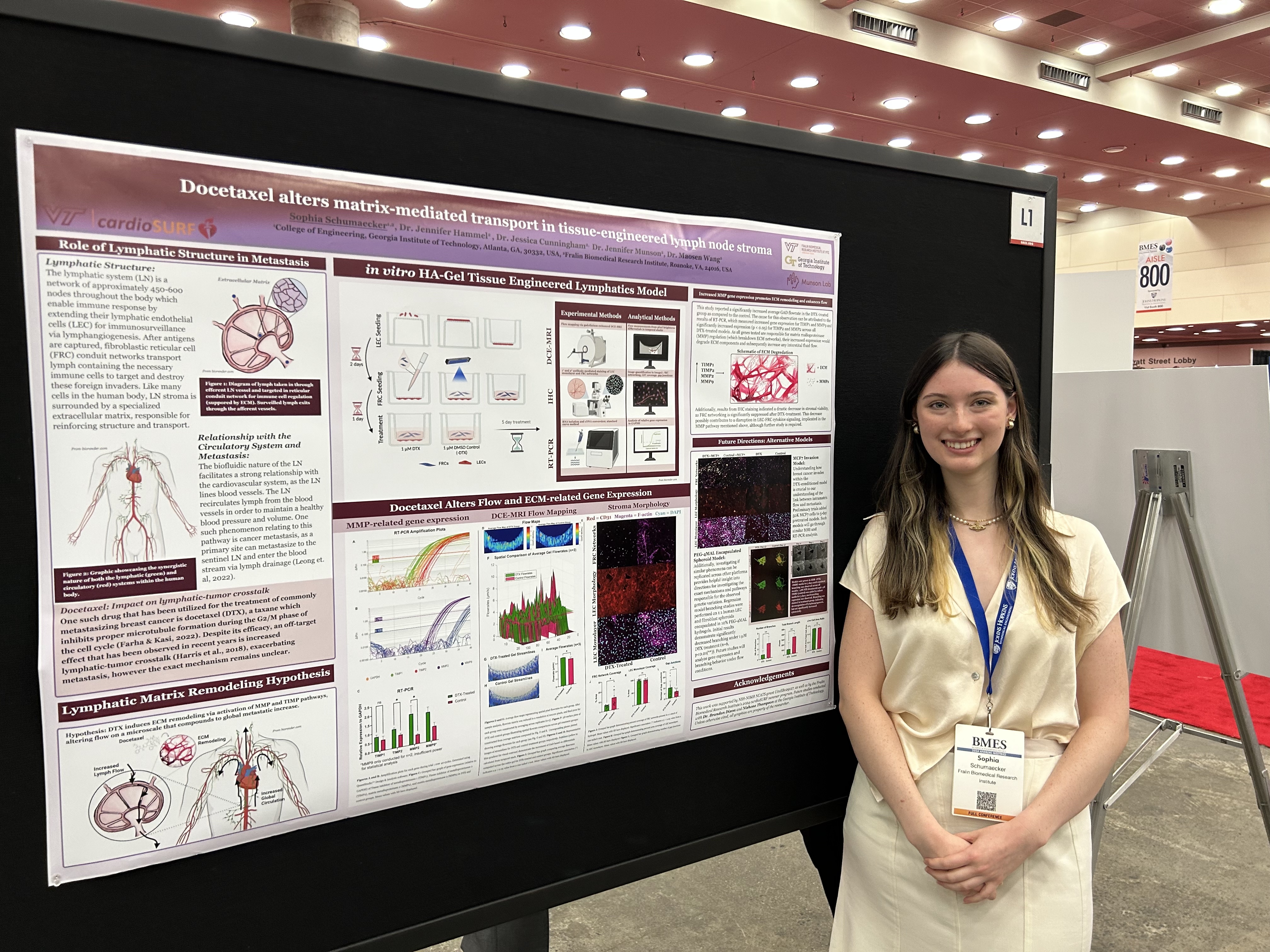 Sophia stands next to a research poster.